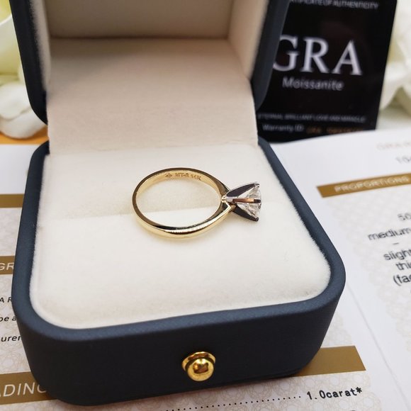 14K Solid  Yellow Gold 1 Carat Round Moissanite Solitaire Engagement Ring D-FL - Picture 5 of 6